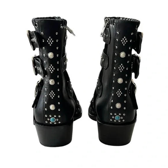 NEW Burberry Women’s Albertina Studded Peep-Toe Booties size 38.5 Black - Picture 9 of 14